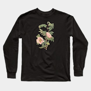 Wild Rose Flower Vintage Botanical Illustration Long Sleeve T-Shirt